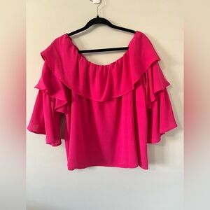 Vine & Love Vibrant Pink Ruffle Blouse